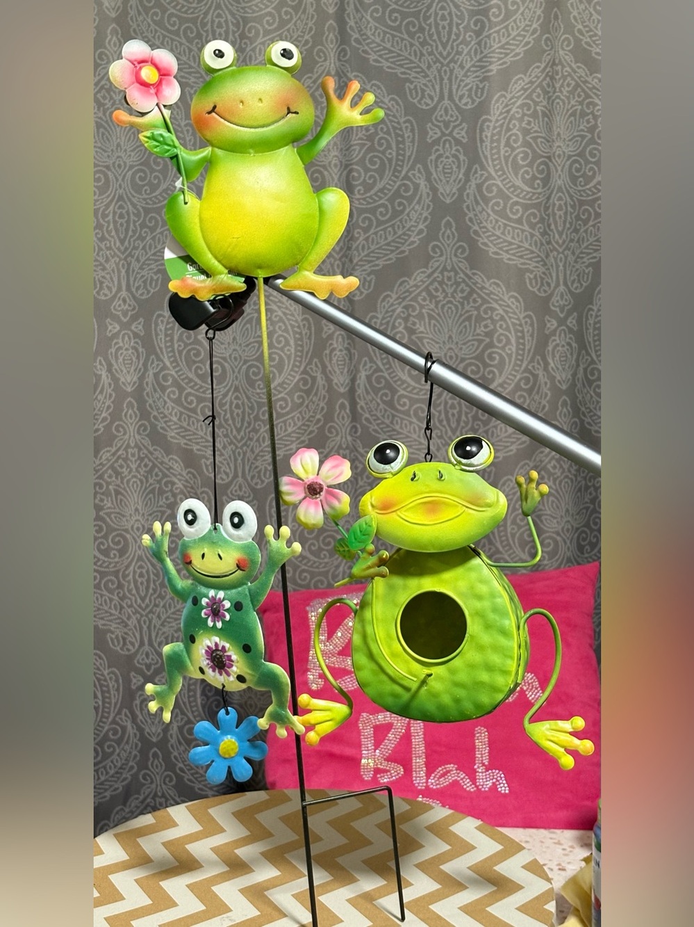 Trio of Metal Garden Ornaments with a Frog Theme 🐸